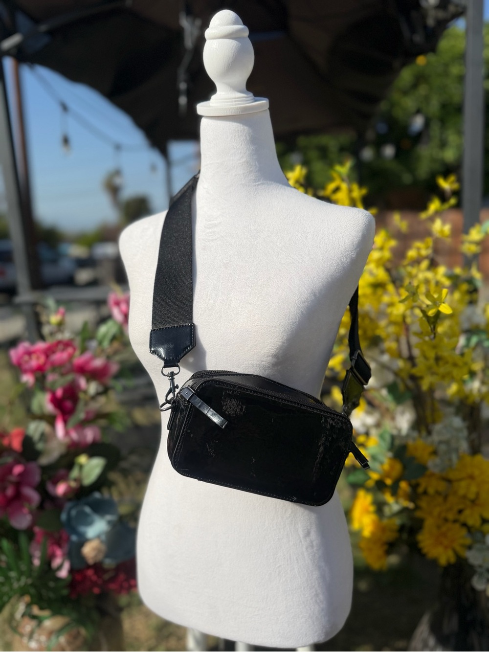 Othr Black Patent Mini Crossbody with Wide Strap